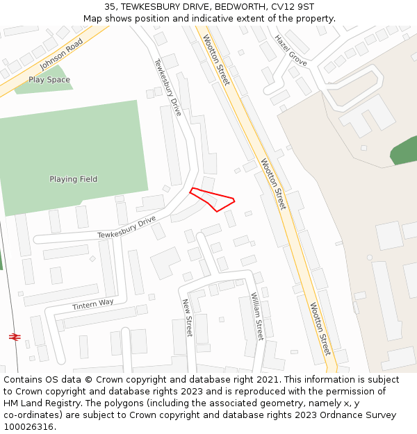 35, TEWKESBURY DRIVE, BEDWORTH, CV12 9ST: Location map and indicative extent of plot