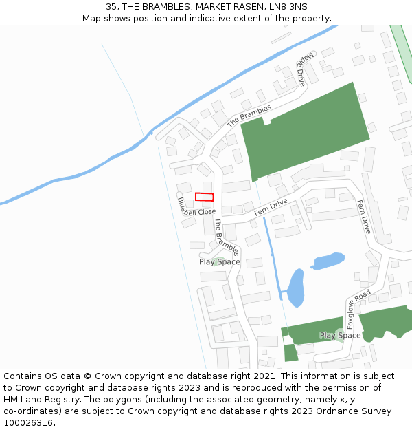 35, THE BRAMBLES, MARKET RASEN, LN8 3NS: Location map and indicative extent of plot