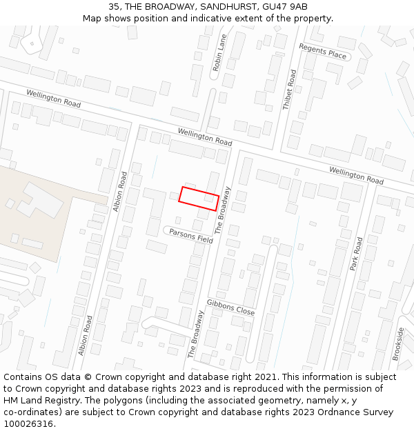 35, THE BROADWAY, SANDHURST, GU47 9AB: Location map and indicative extent of plot