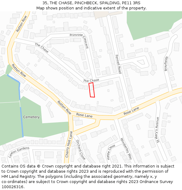 35, THE CHASE, PINCHBECK, SPALDING, PE11 3RS: Location map and indicative extent of plot