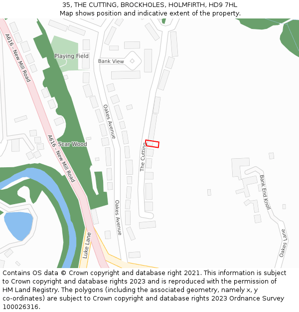 35, THE CUTTING, BROCKHOLES, HOLMFIRTH, HD9 7HL: Location map and indicative extent of plot