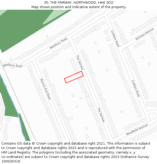 35, THE FAIRWAY, NORTHWOOD, HA6 3DZ: Location map and indicative extent of plot