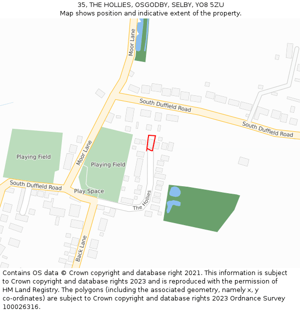35, THE HOLLIES, OSGODBY, SELBY, YO8 5ZU: Location map and indicative extent of plot