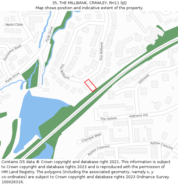 35, THE MILLBANK, CRAWLEY, RH11 0JQ: Location map and indicative extent of plot