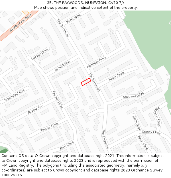 35, THE RAYWOODS, NUNEATON, CV10 7JY: Location map and indicative extent of plot