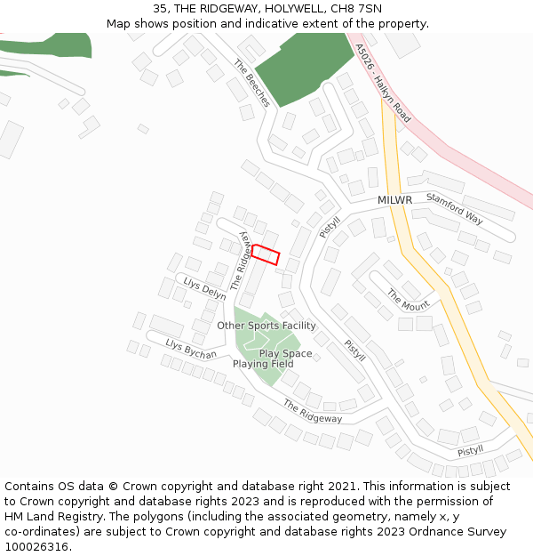 35, THE RIDGEWAY, HOLYWELL, CH8 7SN: Location map and indicative extent of plot