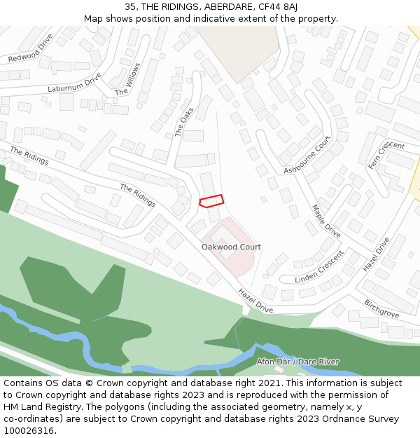 35, THE RIDINGS, ABERDARE, CF44 8AJ: Location map and indicative extent of plot