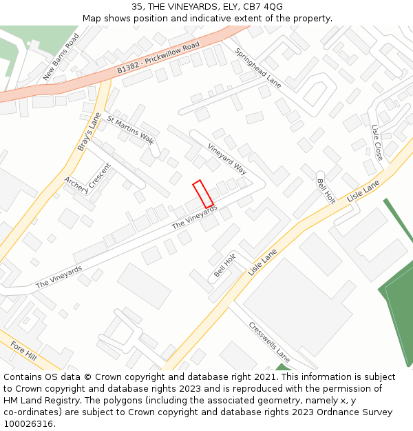 35, THE VINEYARDS, ELY, CB7 4QG: Location map and indicative extent of plot