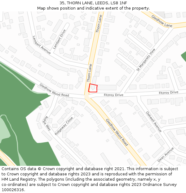 35, THORN LANE, LEEDS, LS8 1NF: Location map and indicative extent of plot
