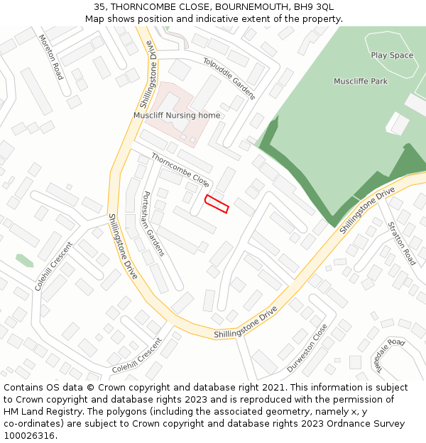 35, THORNCOMBE CLOSE, BOURNEMOUTH, BH9 3QL: Location map and indicative extent of plot