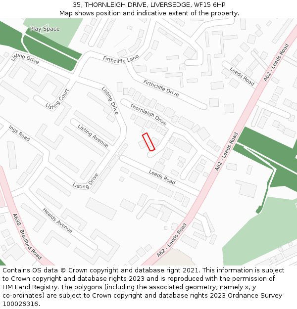35, THORNLEIGH DRIVE, LIVERSEDGE, WF15 6HP: Location map and indicative extent of plot