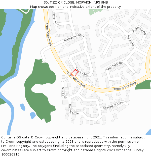 35, TIZZICK CLOSE, NORWICH, NR5 9HB: Location map and indicative extent of plot