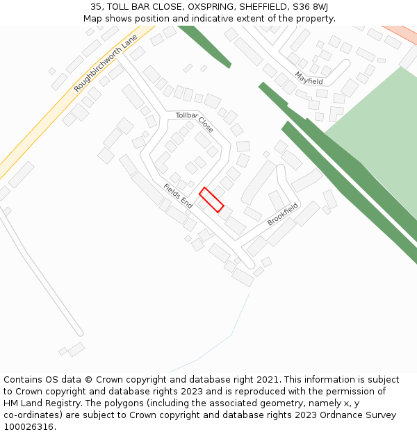 35, TOLL BAR CLOSE, OXSPRING, SHEFFIELD, S36 8WJ: Location map and indicative extent of plot