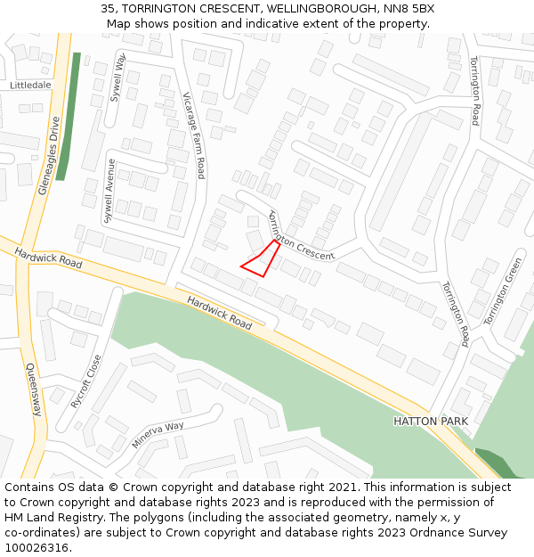 35, TORRINGTON CRESCENT, WELLINGBOROUGH, NN8 5BX: Location map and indicative extent of plot