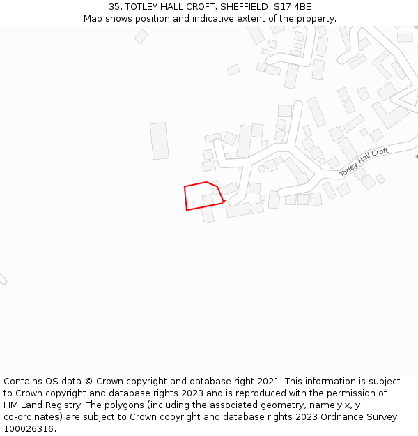 35, TOTLEY HALL CROFT, SHEFFIELD, S17 4BE: Location map and indicative extent of plot