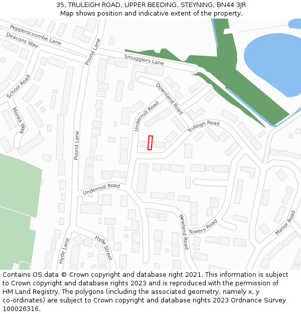 35, TRULEIGH ROAD, UPPER BEEDING, STEYNING, BN44 3JR: Location map and indicative extent of plot