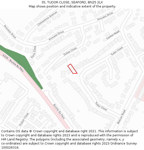 35, TUDOR CLOSE, SEAFORD, BN25 2LX: Location map and indicative extent of plot