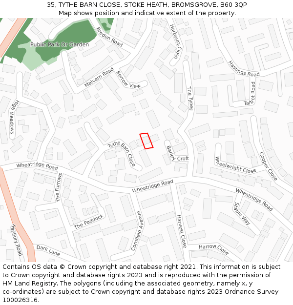 35, TYTHE BARN CLOSE, STOKE HEATH, BROMSGROVE, B60 3QP: Location map and indicative extent of plot
