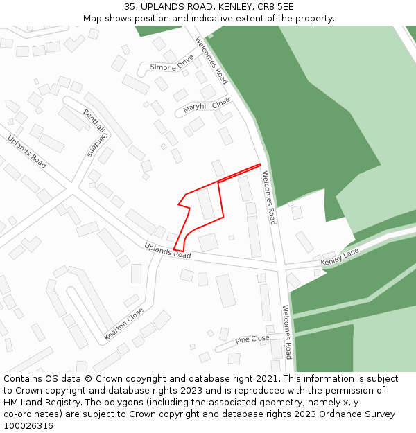 35, UPLANDS ROAD, KENLEY, CR8 5EE: Location map and indicative extent of plot