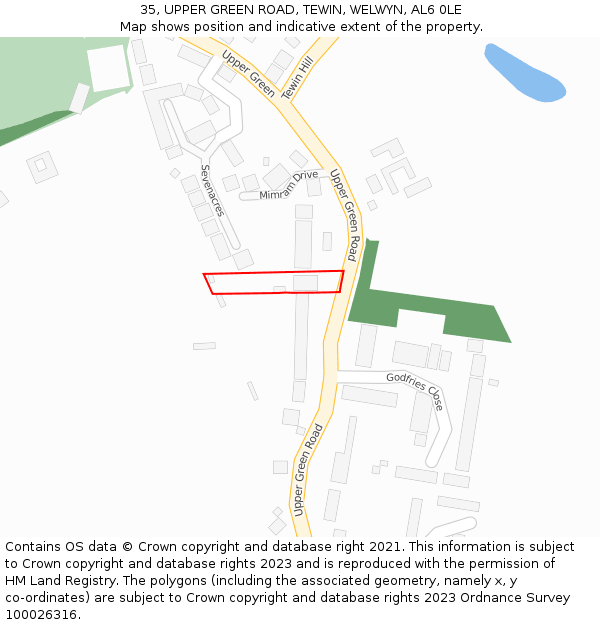 35, UPPER GREEN ROAD, TEWIN, WELWYN, AL6 0LE: Location map and indicative extent of plot