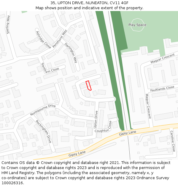35, UPTON DRIVE, NUNEATON, CV11 4GF: Location map and indicative extent of plot