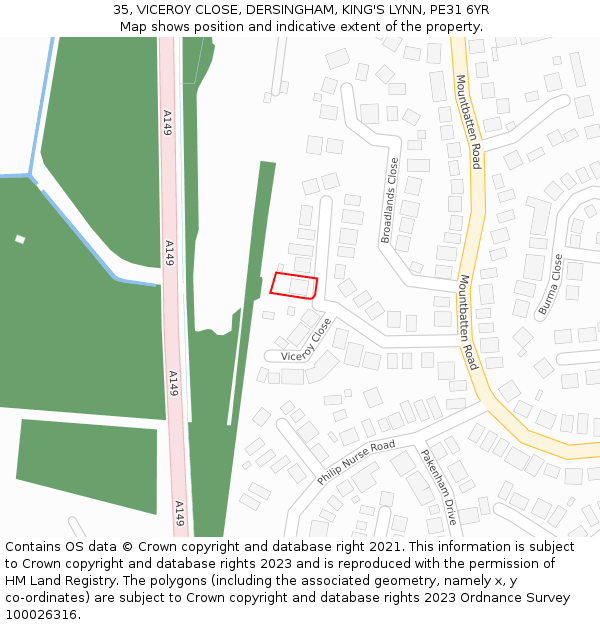 35, VICEROY CLOSE, DERSINGHAM, KING'S LYNN, PE31 6YR: Location map and indicative extent of plot