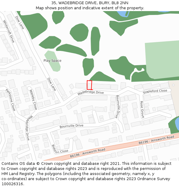 35, WADEBRIDGE DRIVE, BURY, BL8 2NN: Location map and indicative extent of plot