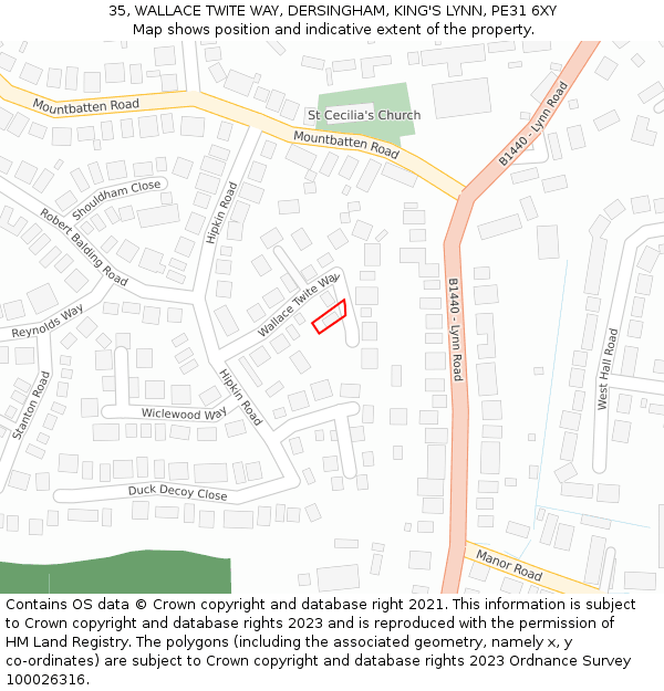35, WALLACE TWITE WAY, DERSINGHAM, KING'S LYNN, PE31 6XY: Location map and indicative extent of plot