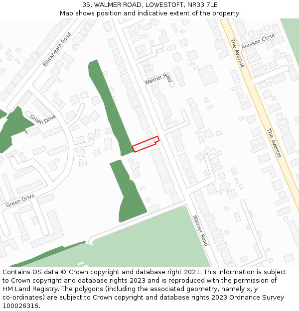 35, WALMER ROAD, LOWESTOFT, NR33 7LE: Location map and indicative extent of plot