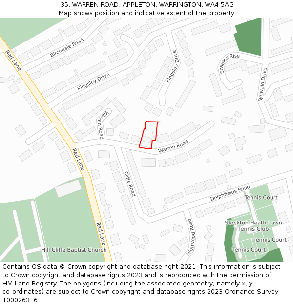 35, WARREN ROAD, APPLETON, WARRINGTON, WA4 5AG: Location map and indicative extent of plot