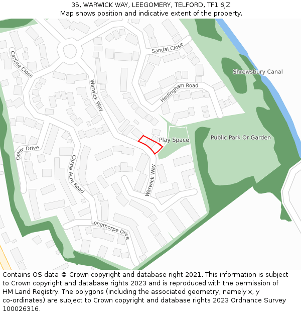 35, WARWICK WAY, LEEGOMERY, TELFORD, TF1 6JZ: Location map and indicative extent of plot