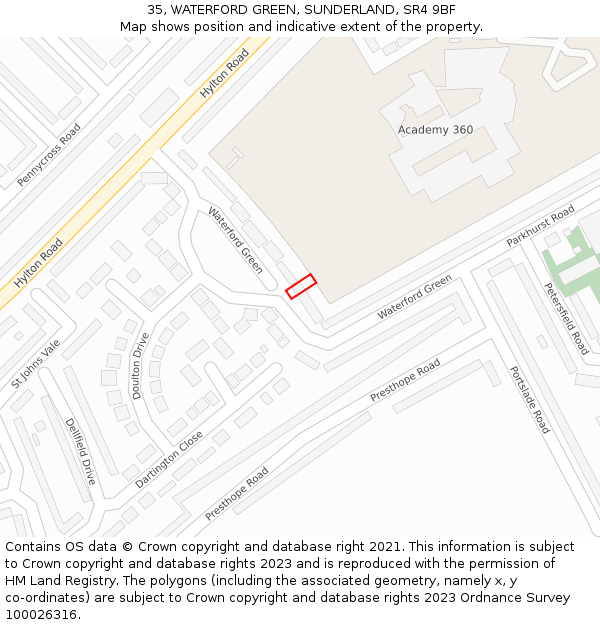 35, WATERFORD GREEN, SUNDERLAND, SR4 9BF: Location map and indicative extent of plot