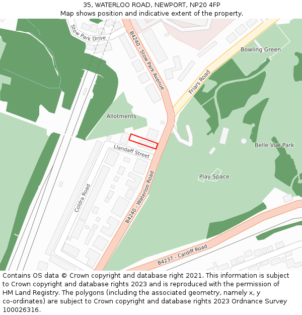 35, WATERLOO ROAD, NEWPORT, NP20 4FP: Location map and indicative extent of plot