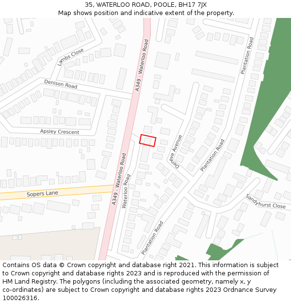 35, WATERLOO ROAD, POOLE, BH17 7JX: Location map and indicative extent of plot