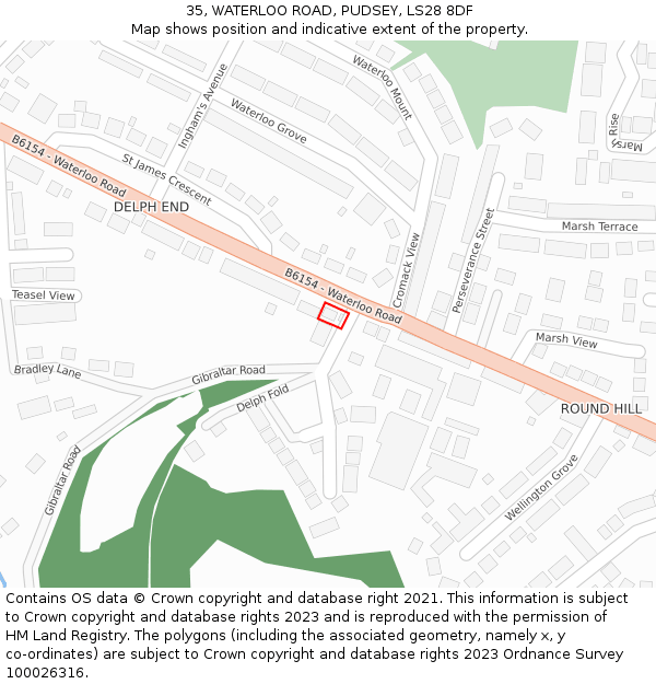 35, WATERLOO ROAD, PUDSEY, LS28 8DF: Location map and indicative extent of plot