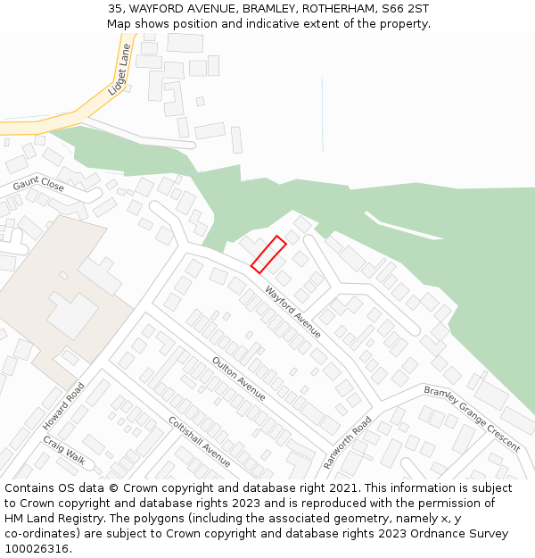 35, WAYFORD AVENUE, BRAMLEY, ROTHERHAM, S66 2ST: Location map and indicative extent of plot