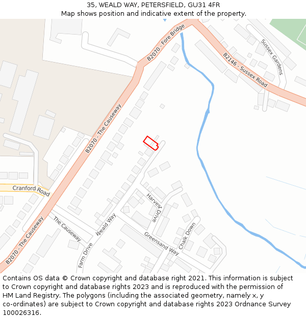 35, WEALD WAY, PETERSFIELD, GU31 4FR: Location map and indicative extent of plot