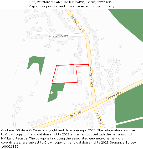 35, WEDMANS LANE, ROTHERWICK, HOOK, RG27 9BN: Location map and indicative extent of plot