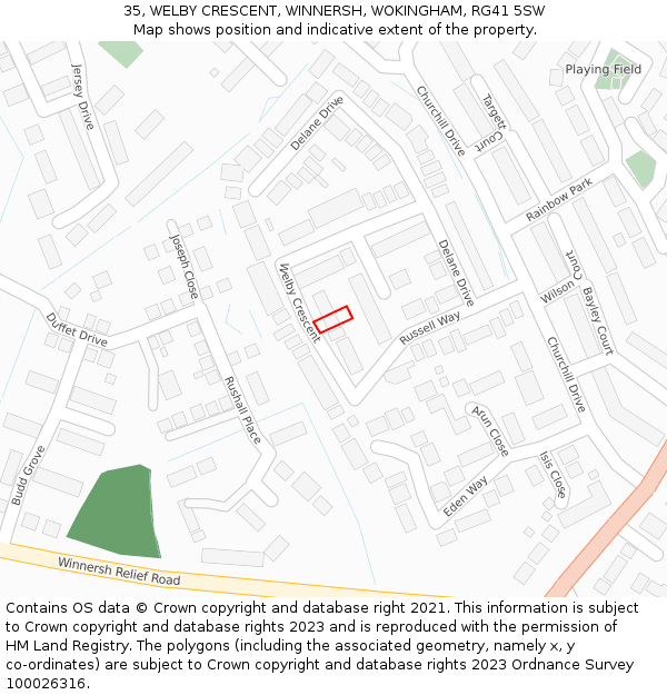 35, WELBY CRESCENT, WINNERSH, WOKINGHAM, RG41 5SW: Location map and indicative extent of plot