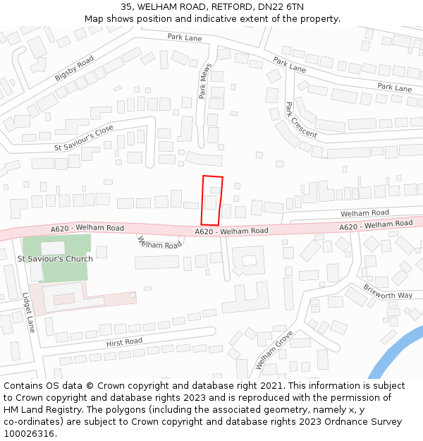 35, WELHAM ROAD, RETFORD, DN22 6TN: Location map and indicative extent of plot