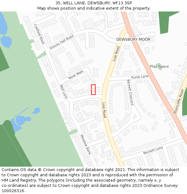 35, WELL LANE, DEWSBURY, WF13 3SP: Location map and indicative extent of plot