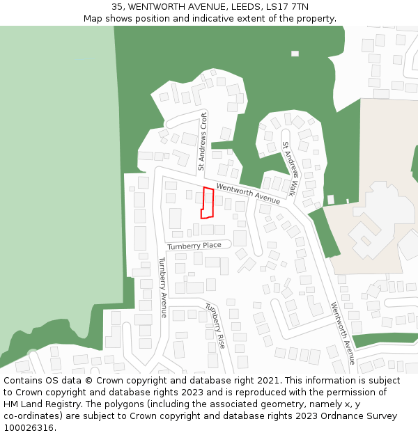 35, WENTWORTH AVENUE, LEEDS, LS17 7TN: Location map and indicative extent of plot