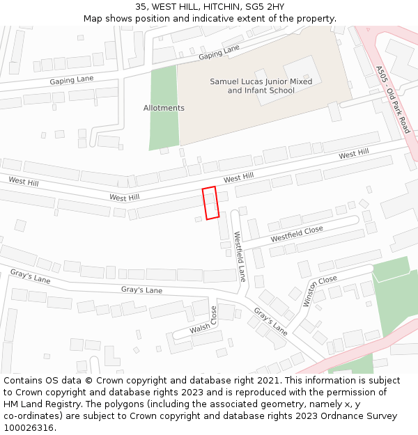 35, WEST HILL, HITCHIN, SG5 2HY: Location map and indicative extent of plot