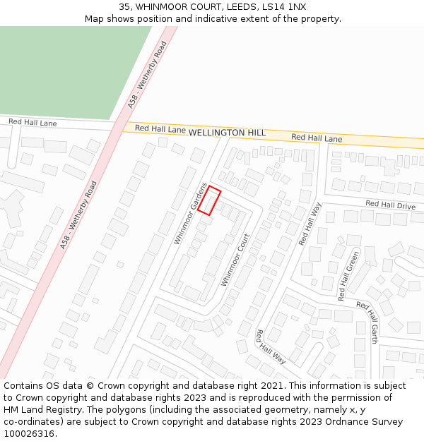 35, WHINMOOR COURT, LEEDS, LS14 1NX: Location map and indicative extent of plot