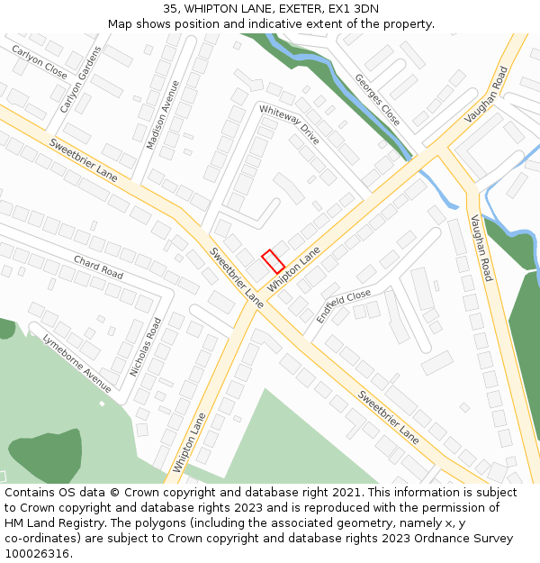 35, WHIPTON LANE, EXETER, EX1 3DN: Location map and indicative extent of plot