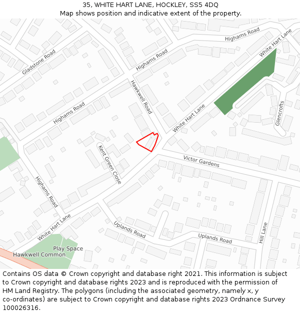 35, WHITE HART LANE, HOCKLEY, SS5 4DQ: Location map and indicative extent of plot