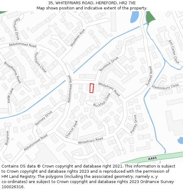 35, WHITEFRIARS ROAD, HEREFORD, HR2 7XE: Location map and indicative extent of plot
