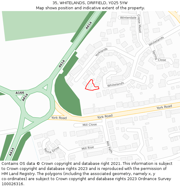 35, WHITELANDS, DRIFFIELD, YO25 5YW: Location map and indicative extent of plot