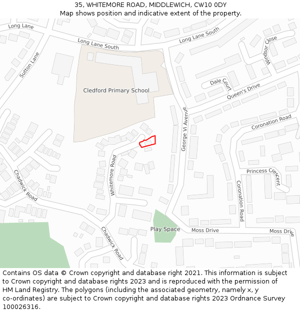 35, WHITEMORE ROAD, MIDDLEWICH, CW10 0DY: Location map and indicative extent of plot