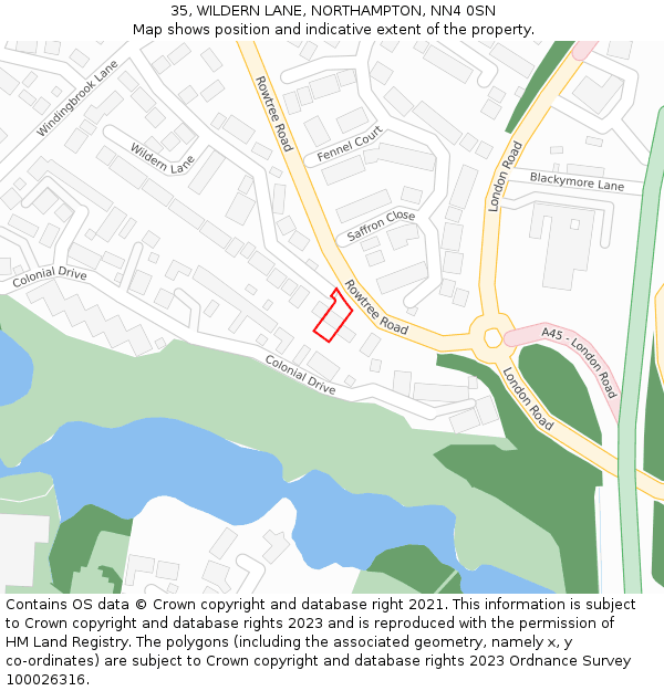 35, WILDERN LANE, NORTHAMPTON, NN4 0SN: Location map and indicative extent of plot